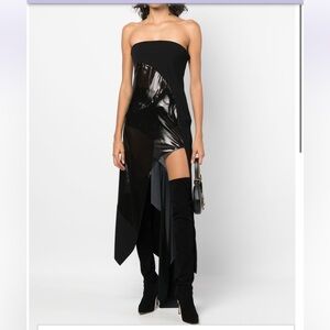 MUGLER Lacquered Asymmetric Strapless Silk Blend Gown